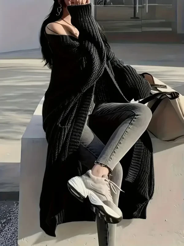 Women's Solid Open Front Knit Cardigan with Pockets - Casual Long Sleeve Sweater for Comfortable Layering - Image 4