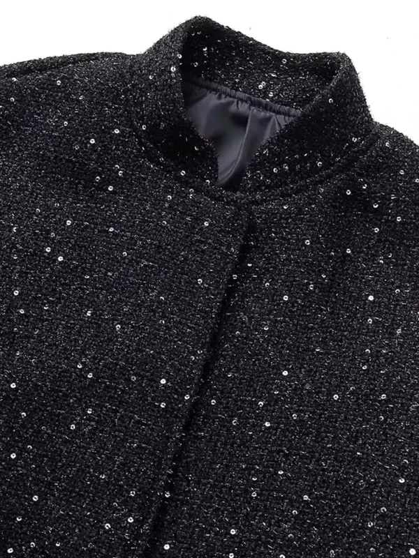 Nlzgmsj Women Shiny Sequin Jacket Y2k Gold Color Stand Collar Long Sleeve Short Coat Autumn Winter Ladies High Streetwear - Image 3