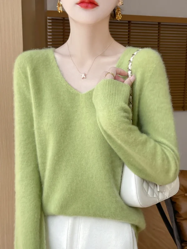 Sweater for Women 100% Merino Wool V Neck Sweater Fall Winter Basic Warm Pullovers Long Sleeve Soft Knit Jumpers Female Clothing - Image 6