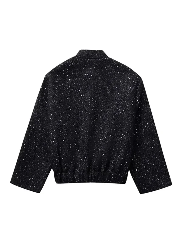 Nlzgmsj Women Shiny Sequin Jacket Y2k Gold Color Stand Collar Long Sleeve Short Coat Autumn Winter Ladies High Streetwear - Image 2
