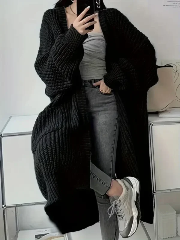 Women's Solid Open Front Knit Cardigan with Pockets - Casual Long Sleeve Sweater for Comfortable Layering - Image 5
