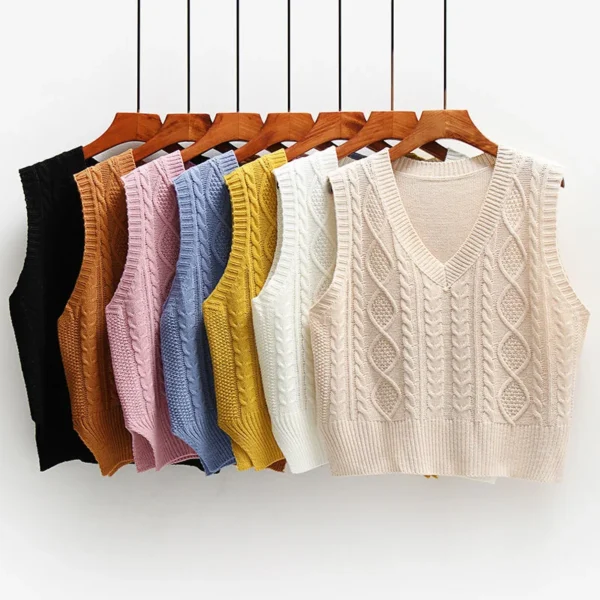 Korean Style Fashion Women Sweater Vest 2024 New Spring Fall Sleeveless Knitted V Neck Pullovers Female Jumper Top Outerwear - Image 6