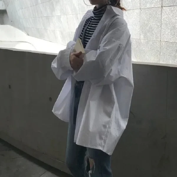 Zadily 2023 Spring Minimalist Chic Oversize Women's White Basic Shirt Long Sleeve Button Up Loose Woman Tunic Blouse Clothing - Image 4