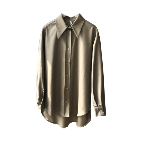 QOERLIN Coffee Blouse Women Spring Autumn Casual Solid Color Long Sleeve Shirt Women Korean Loose Shirt OL Style Workwear S-XL - Image 3