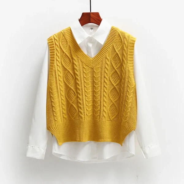 Korean Style Fashion Women Sweater Vest 2024 New Spring Fall Sleeveless Knitted V Neck Pullovers Female Jumper Top Outerwear - Image 3