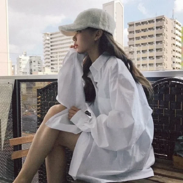 Zadily 2023 Spring Minimalist Chic Oversize Women's White Basic Shirt Long Sleeve Button Up Loose Woman Tunic Blouse Clothing - Image 2
