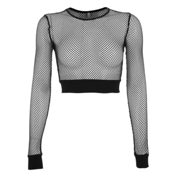 Sexy Black Hollow Out Mesh T-Shirt Female Skinny Crop Top 2023 New Fashion Summer Basic Tops For Women Fishnet Shirt - Image 6