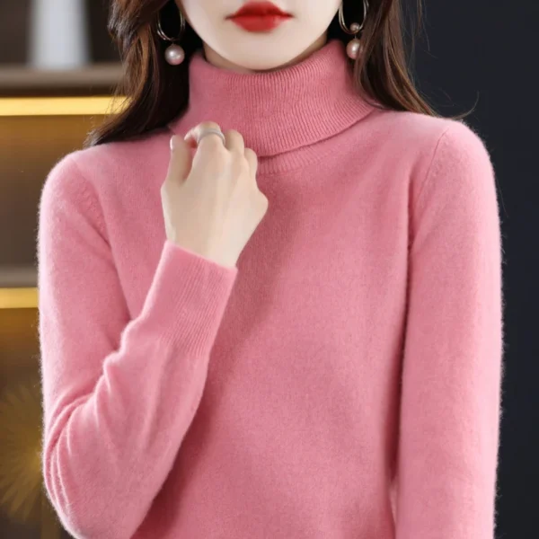 Wool Cashmere Sweater Women's Pullover Long Sleeve Autumn and winter High Turn-Down Collar Knit Sweater High Quality Jumper Top - Image 6
