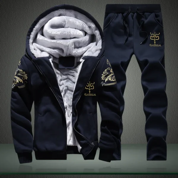 Men's autumn and winter sports set hooded casual cardigan jacket outdoor thickened warm sports shirt+pants two-piece set - Image 4