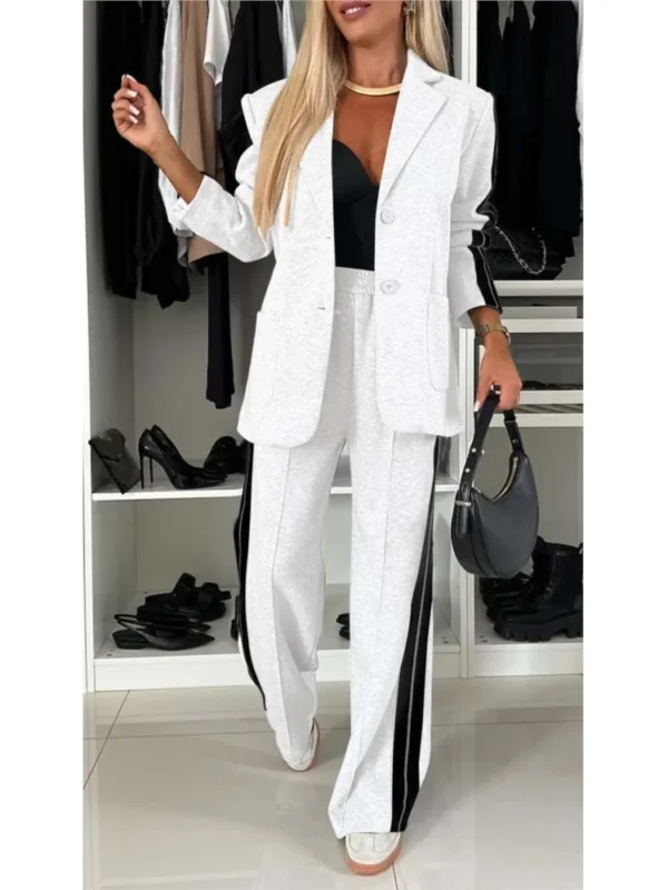 Autumn And Winter New Long Sleeves Suit Women's Suit Fashion Pimp Stitching Pants Pocket Female Office Blazer 2 Piece Set 2024 - Image 4