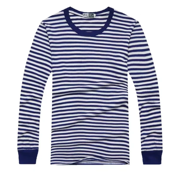 Men's Striped Long Sleeve T-shirt Retro Round Neck Rib Cuff Sailor Top Casual Pullover Top Navy Style T-shirt Men's Clothing - Image 3