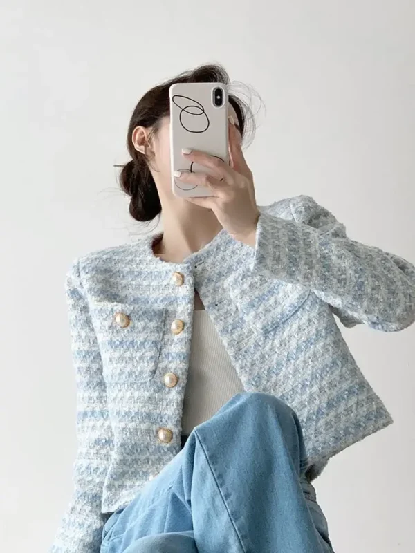 ITOOLIN Autumn Winter Women Elegant Tweed Cardigan Short Coat With Pocket Single Breasted Jacket For Women Loose Outwear 2024 - Image 3