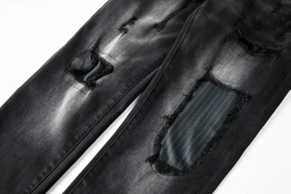 high-quality Purples jeans Men Fashion American High Street Retro wash Black hole patch casual Elastic Skinny jeans brandpants - Image 3