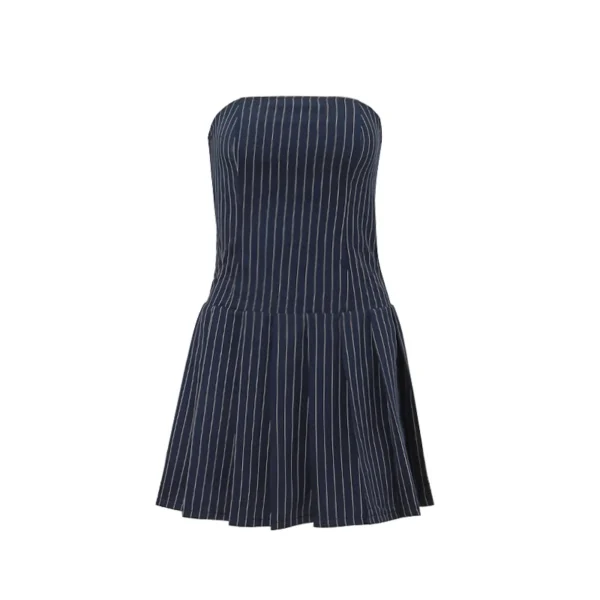 Xeemilo Korean Fashion Sleeveless A-line Dress Aesthetic High Streetwear Slash-neck Pleated Dresses Summer Elegant Slim Vestidos - Image 2