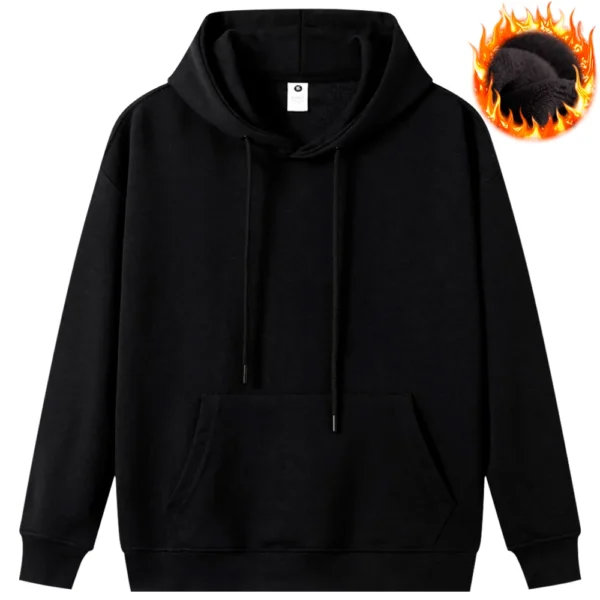 Solid Color Hoodies Warm Thick Plush Mens Clothing Oversize Hoodie Hip Hop Pullover Cozy Simplicity Sweatshirt Casual Tops - Image 2