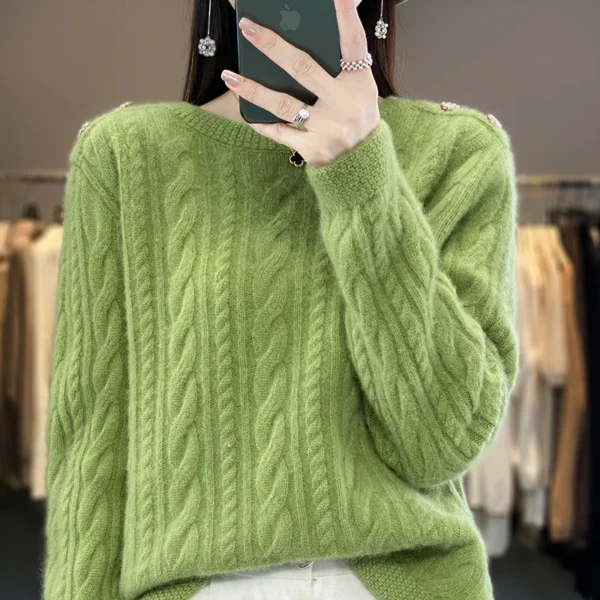 2 stripes Fall/Winter new 100% Merino wool pullover Cashmere sweater Women's half turtleneck pullover warm bottom knit shirt top - Image 5