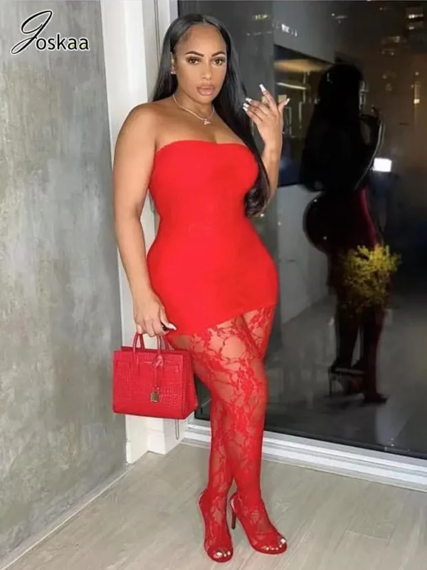 Joskaa Holiday Set Outfit For Women Black Red Lace Baddie 2 Piece Sets Outfits 2024 New Beach Sexy Leggings Club Party Outfit - Image 4