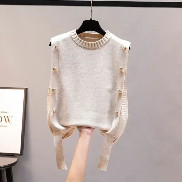 Women's waistcoat spring and autumn outer wear pullover sweater 2023 fashion casual new ladies sleeveless round neck knitted top - Image 4