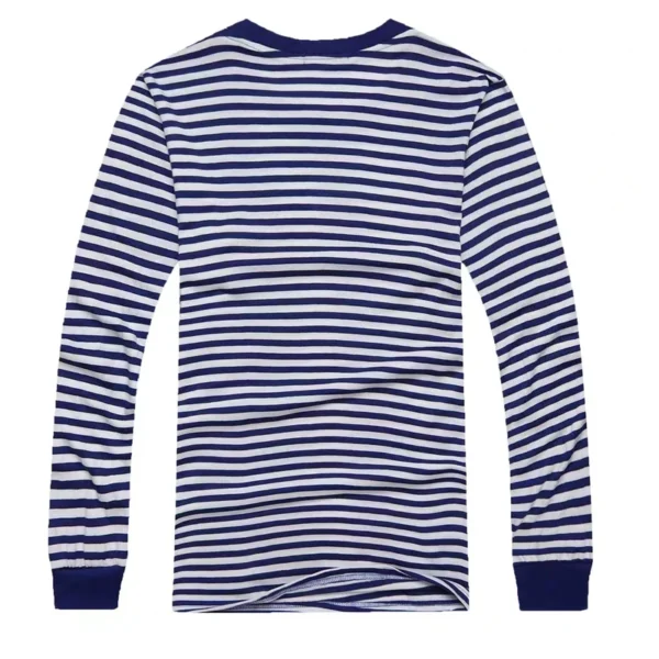 Men's Striped Long Sleeve T-shirt Retro Round Neck Rib Cuff Sailor Top Casual Pullover Top Navy Style T-shirt Men's Clothing - Image 4