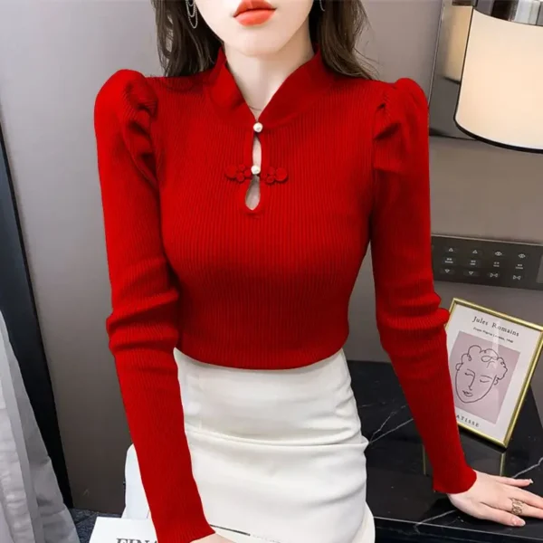 Women's Autumn Winter Fashion Elegant Round Neck Pullover Long Sleeve Solid Color Linen Casual Versatile Western Commuter Tops