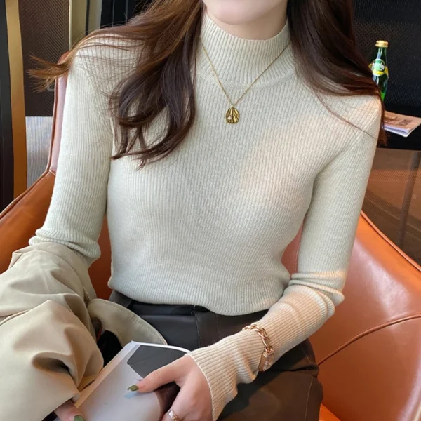Half High Neck Knitted Sweater 2024 New Item Slimming Pullover Knitted Sweater Women's Autumn and Winter Inner Wear Sweater Tops