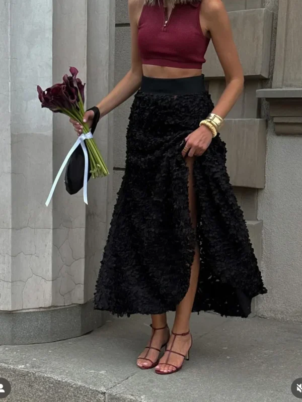 Bornladies Winter Red Fashion Long Petal Skirt Women's Design Inspired Evening Gown Elegant Lady Unique High Waisted Skirt - Image 2
