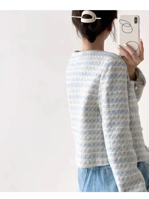 ITOOLIN Autumn Winter Women Elegant Tweed Cardigan Short Coat With Pocket Single Breasted Jacket For Women Loose Outwear 2024 - Image 4