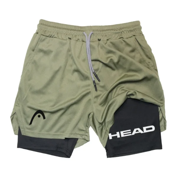 Men's 2-in-1 breathable tight shorts, double-layer fitness shorts, quick drying, running, training, trendy printed shorts