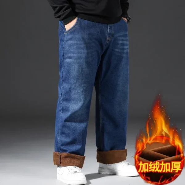 65-150kg Plus Size Denim Jeans Men Thick Autumn and Winter Fleece Pants Loose Straight Casual Elastic Warm Fashion Trousers - Image 5