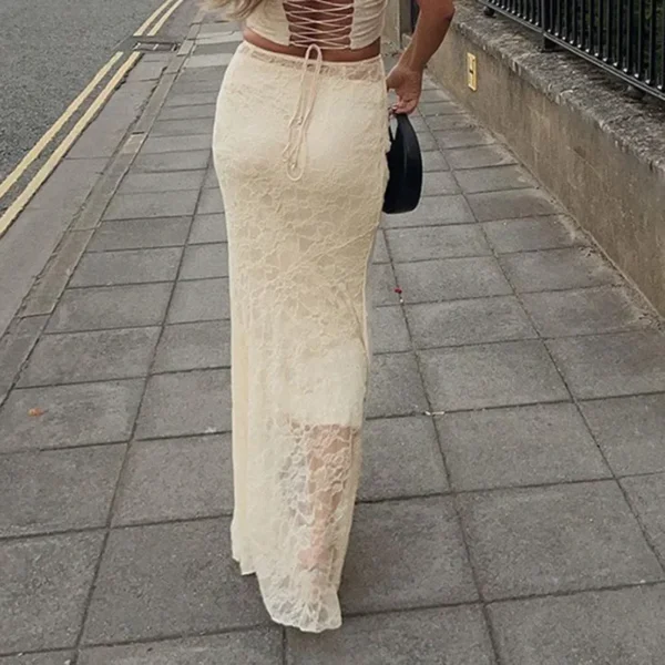 Two Layer Lace Trumpet & Mermaid Long Skirts For Women Vintage Elegant Fashion High Waist Skirt Holiday Outfits - Image 5