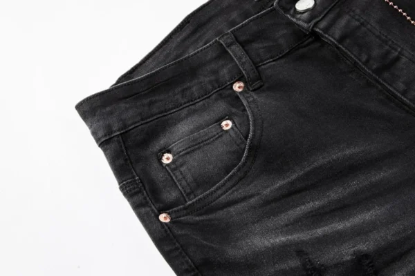 high-quality Purples jeans Men Fashion American High Street Retro wash Black hole patch casual Elastic Skinny jeans brandpants - Image 4