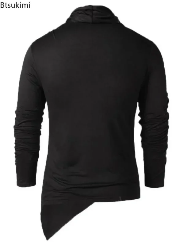 New 2025 Men's Spring Autumn T-shirt Trendy Asymmetrical Man Elastic Solid Slim Bottoming Tops Pullover Retro Streetwear for Men - Image 2
