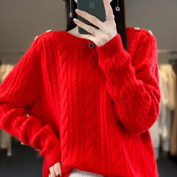 2 stripes Fall/Winter new 100% Merino wool pullover Cashmere sweater Women's half turtleneck pullover warm bottom knit shirt top - Image 6