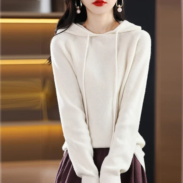 2024 Hooded Autumn and Winter New Knitted Sweater. Loose Women's Sweater Hooded Top Pullover Base Sweater