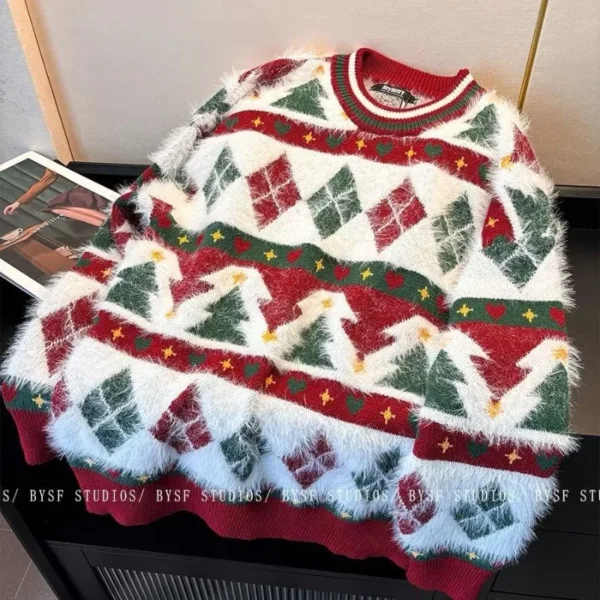 Christmas New Fashion Atmosphere Contrast Color Sweater Men And Women Couples Pullover Sweater Casual Joker Loose Top Tide Brand - Image 2