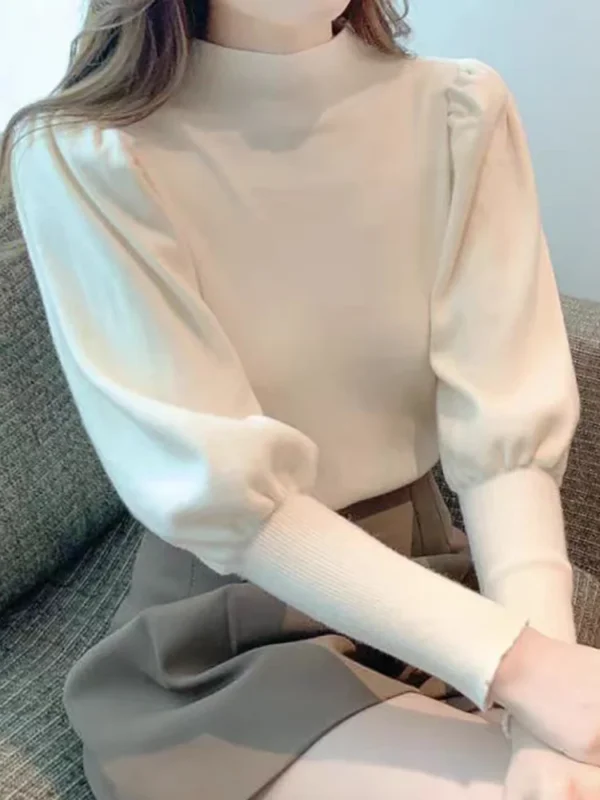Autumn Winter Sweater Turtleneck Slim Fit Basic Pullovers Fashion Korean Knit Tops Puff Sleeve Womens Sweater Stretch Jumpers - Image 5