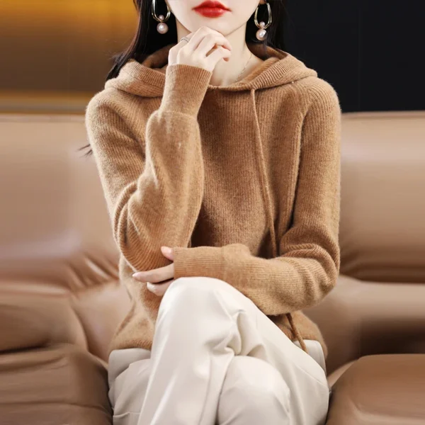 2024 Hooded Autumn and Winter New Knitted Sweater. Loose Women's Sweater Hooded Top Pullover Base Sweater - Image 4