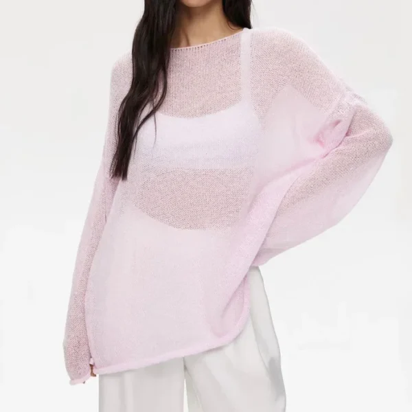 Elegant Sweater Women 2024 Summer Autumn Casual Fashion Loose Women Pullovers Chic Pink White Jumper Sueter Mujer - Image 5