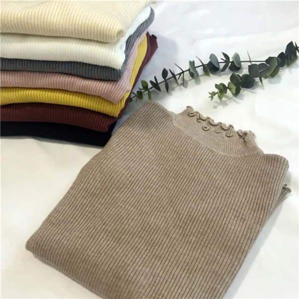 Turtleneck Ruched Women Sweater High Elastic Solid 2024 Fall Winter Fashion Sweater Women Slim Sexy Knitted Pullovers Pink White - Image 4