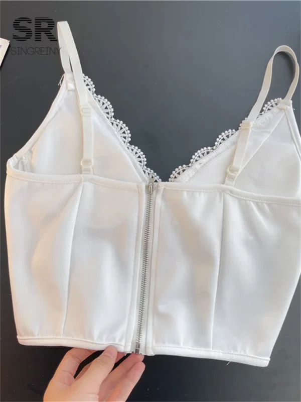 SINGREINY Sexy Lace Strap Crop Tops For Women Fashion Sleeveless Design Corset Bustier Party Top Summer Bralette Short Camisole - Image 4