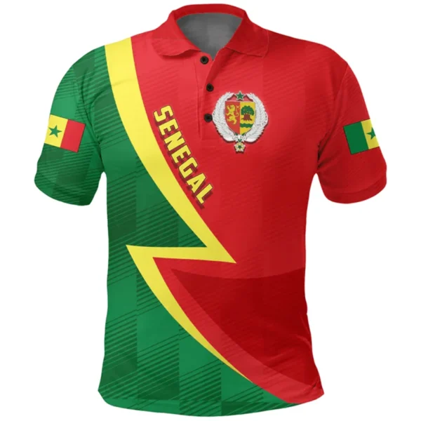 3D Senegal Flag Map Printed Polo Shirt The RepublicOf Senegal Coat Of Arms Graphic Polo T Shirts Vintage Fashion Mens Clothing