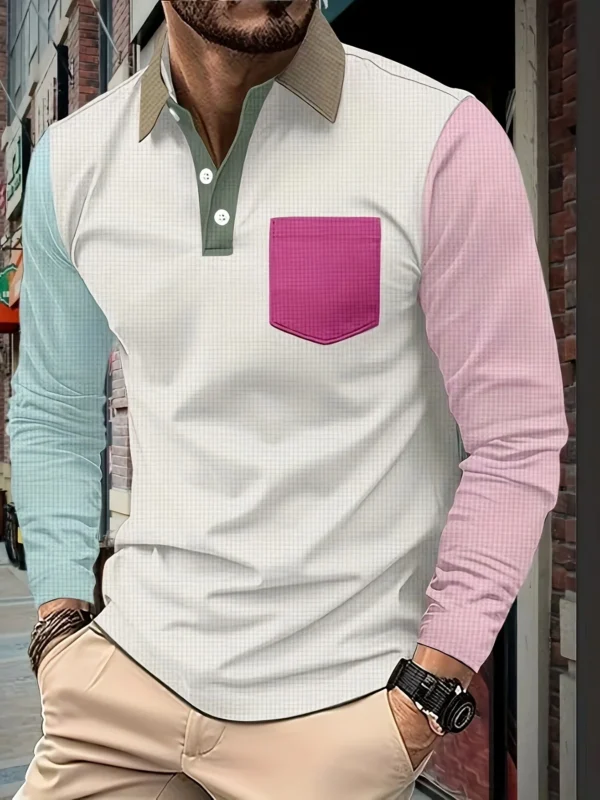 Spring And Fall Best-Selling Men's Fashion POLO Shirt, T-Shirts Men's, Colorful Patchwork, Fun Clothes Bar And House Party Style - Image 3