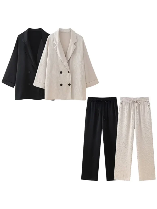 Willshela Women Fashion 2 Piece Set Solid Double Breasted Blazer & Vintage Elastic Waist Trousers Feamle Chic Lady Pants Sets