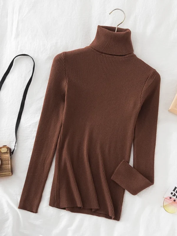 Korean Fashion Turtleneck Women Autumn Winter Pullover Sweater Basic Solid Casual Slim Stretch Ribbed Knitted Top Woman Sweaters - Image 6