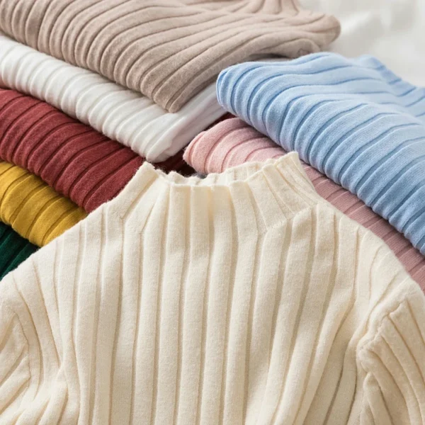 Women Pullover Ribbed Knitted Sweater Autumn Winter Pullovers Turtleneck Long Sleeve Slim Basic Solid Female Sweaters Tops - Image 2