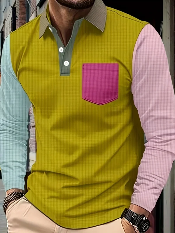 Spring And Fall Best-Selling Men's Fashion POLO Shirt, T-Shirts Men's, Colorful Patchwork, Fun Clothes Bar And House Party Style - Image 2