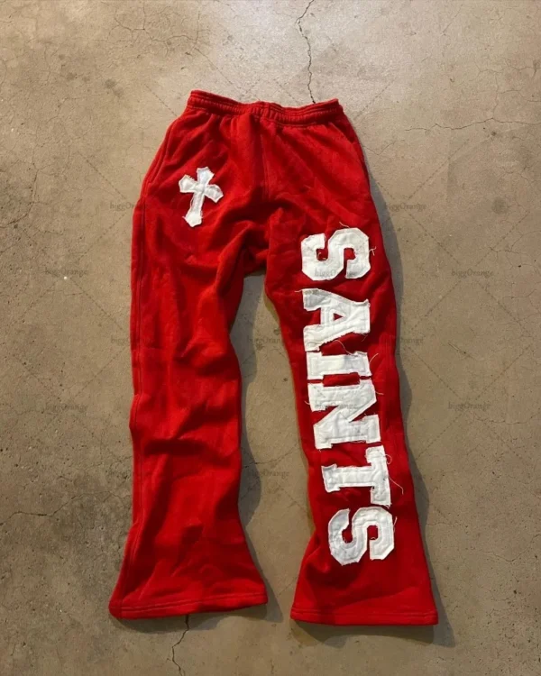 Y2k American Colorful Fashionable Wide-leg Pants Letter Embroidered Knitted Pants Men Retro Casual Oversized Trousers Women - Image 3