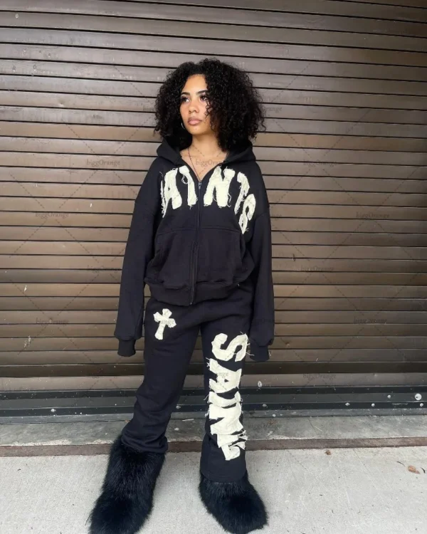 Y2k American Colorful Fashionable Wide-leg Pants Letter Embroidered Knitted Pants Men Retro Casual Oversized Trousers Women - Image 2