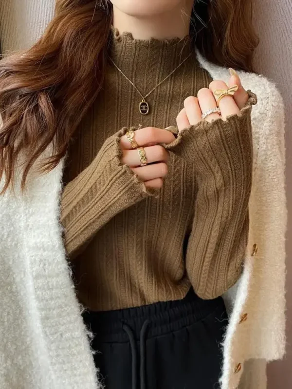 2024 Korea Ruched Turtleneck Women Sweaters Autumn Winter Warm Pullover Slim Tops Knitted Sweater Jumper Soft Pull Female