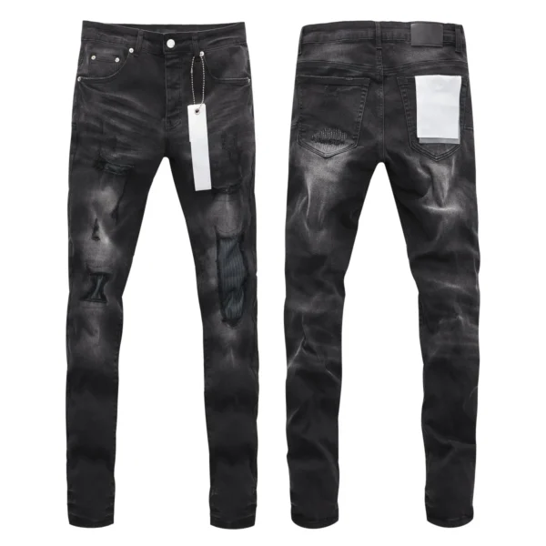 high-quality Purples jeans Men Fashion American High Street Retro wash Black hole patch casual Elastic Skinny jeans brandpants